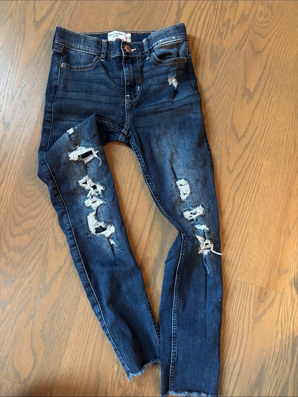 abercrombie kids Dark Wash Distressed Skinny Jeans